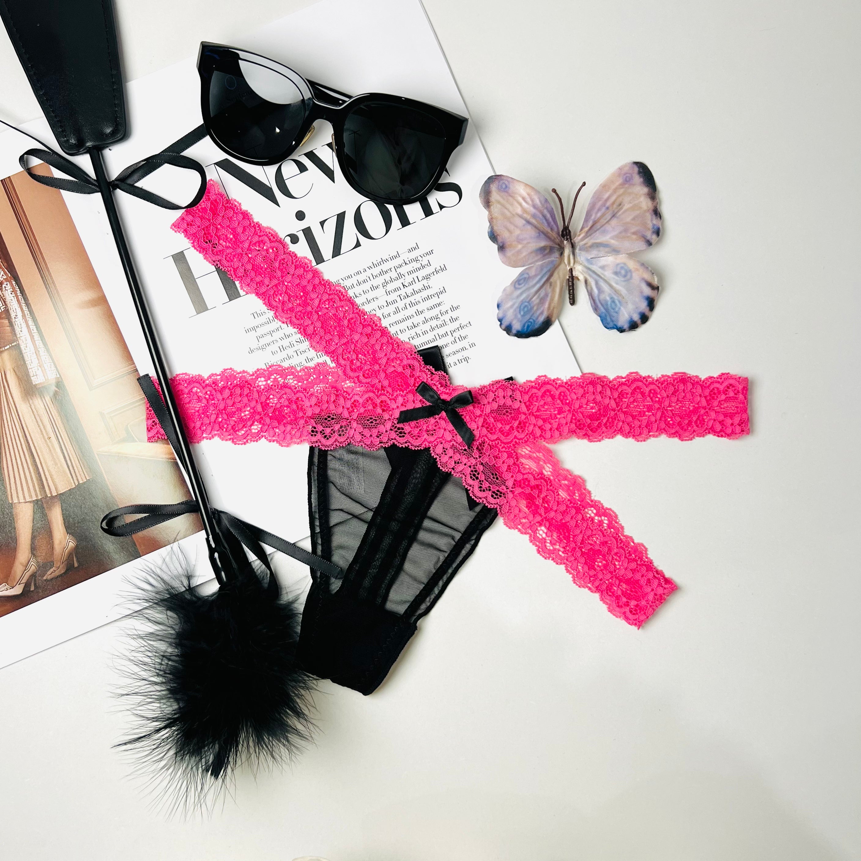 Lace Mirage – Rose Black Tanga