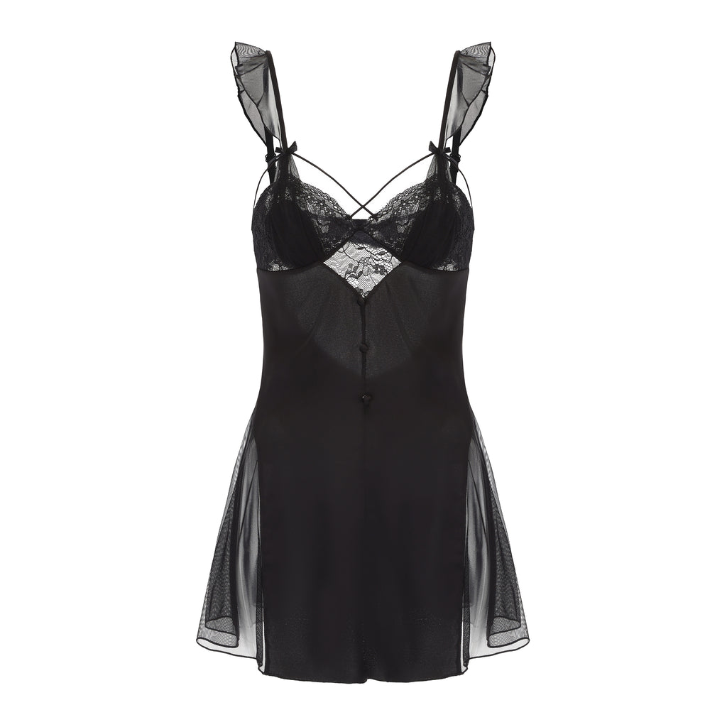 Black Velvet Nightgown – Sexy Bow Sleep Dress