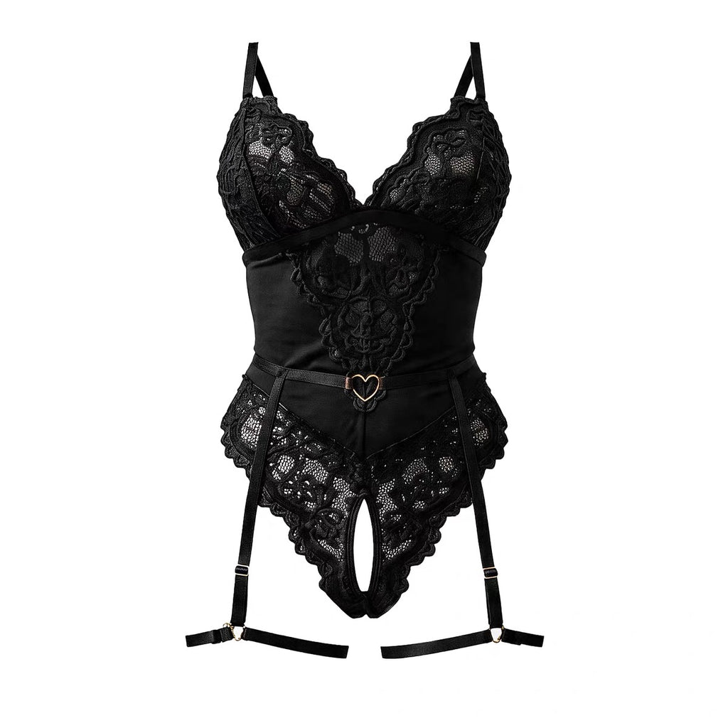 Sexy Lace Lingerie Shaping Bodysuit – V Neck Backless Open Crotch One Piece