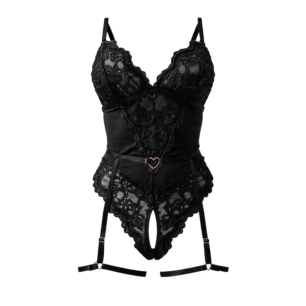Sexy Lace Lingerie Shaping Bodysuit – V Neck Backless Open Crotch One Piece