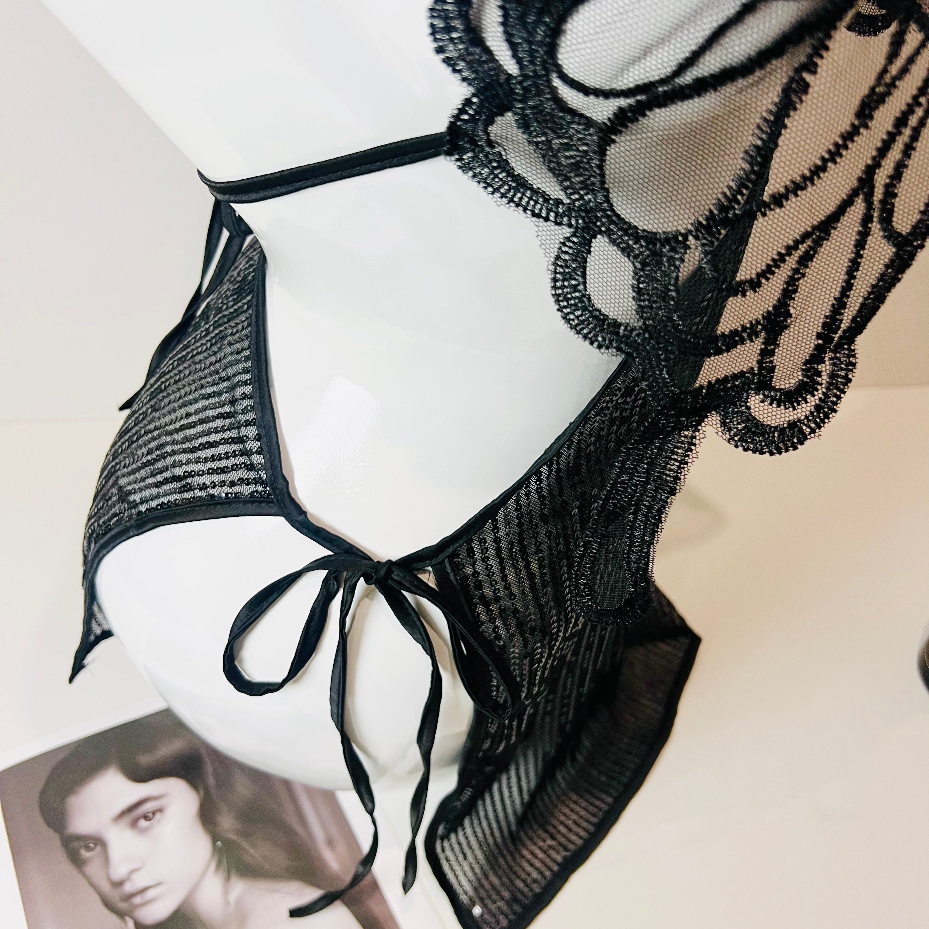 black lace strappy sleep dress side strap detail close up adjustable design