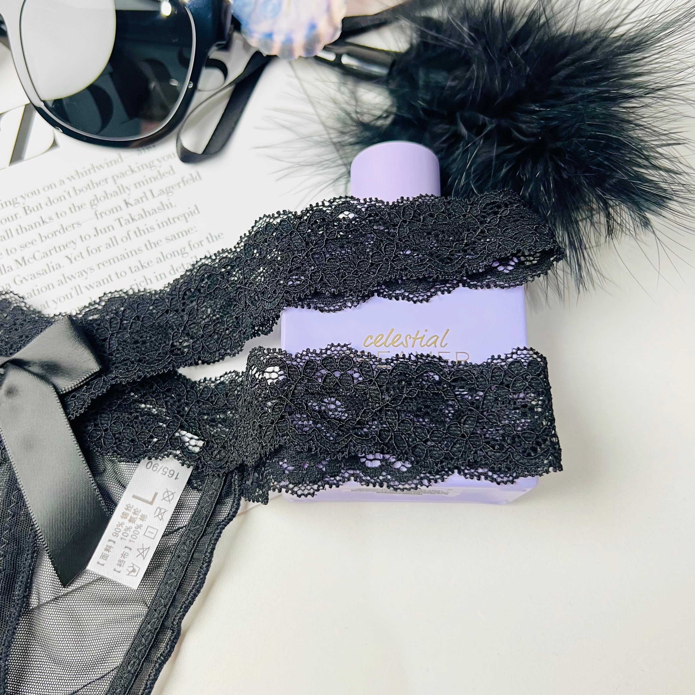black lace thong lingerie lace fabric close up texture detail