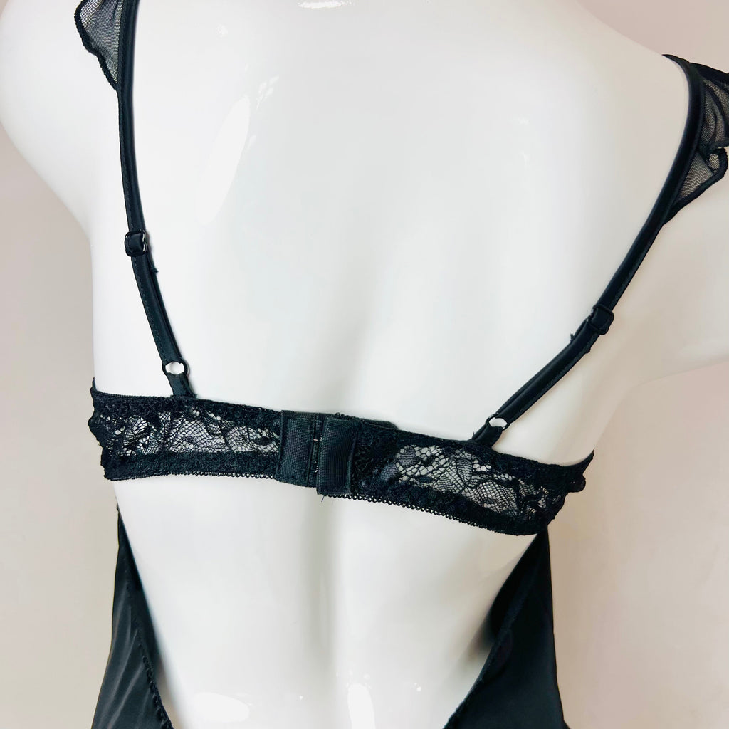 black velvet nightgown back design detail close up straps and lace finish
