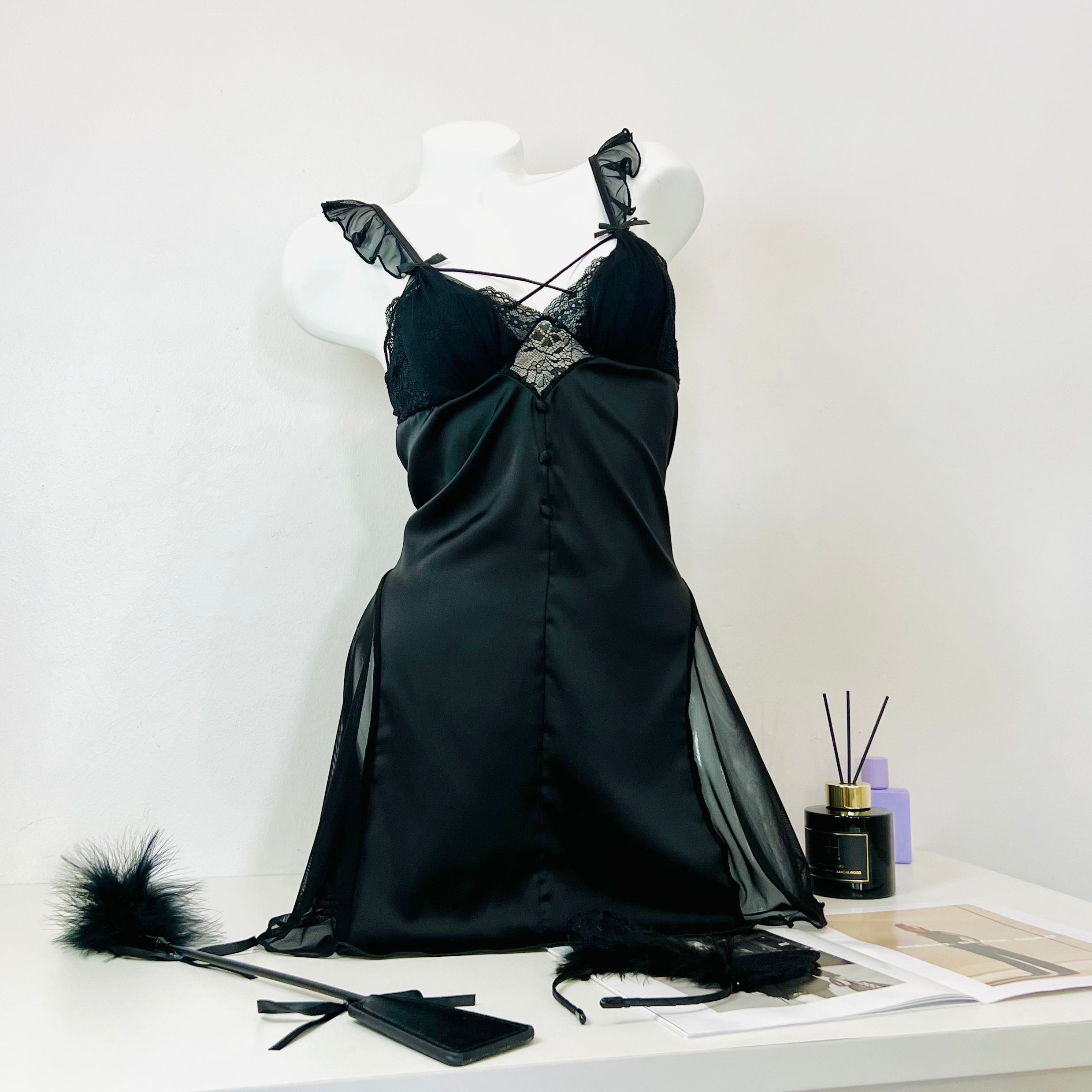 black velvet nightgown front view model wearing bow sleep dress