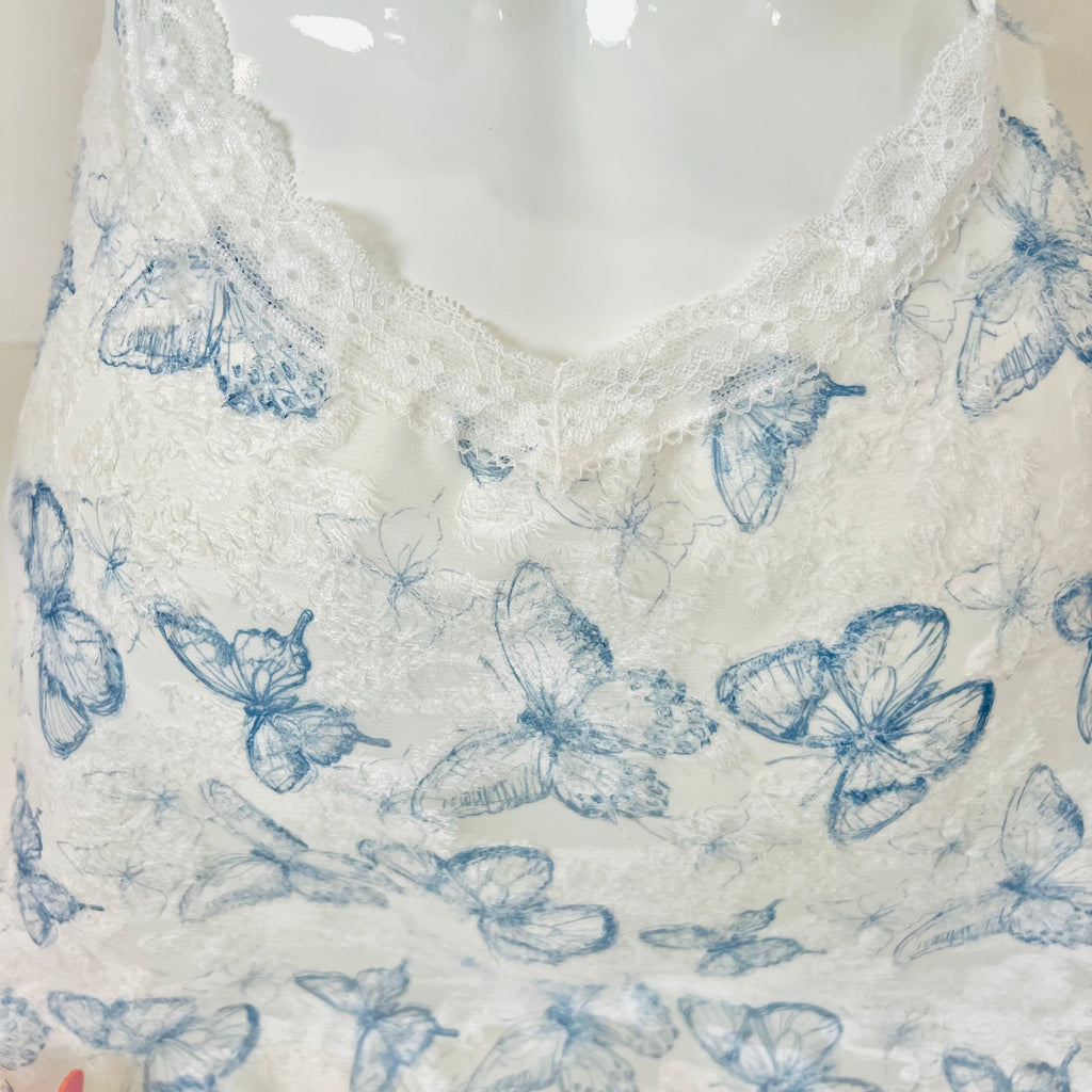 blue lace sleep dress fabric close up texture detail soft lace material