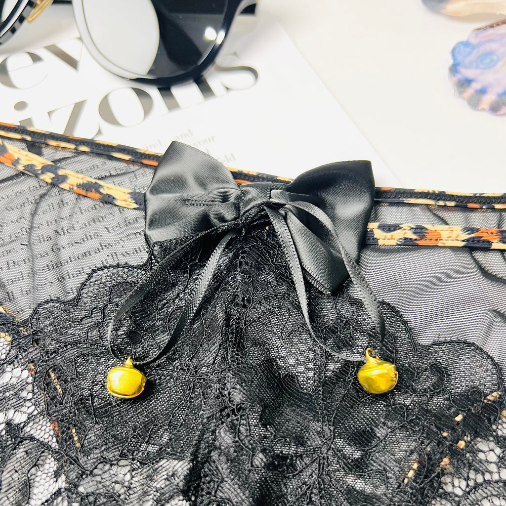 leopard lace thong lingerie bow detail close up design