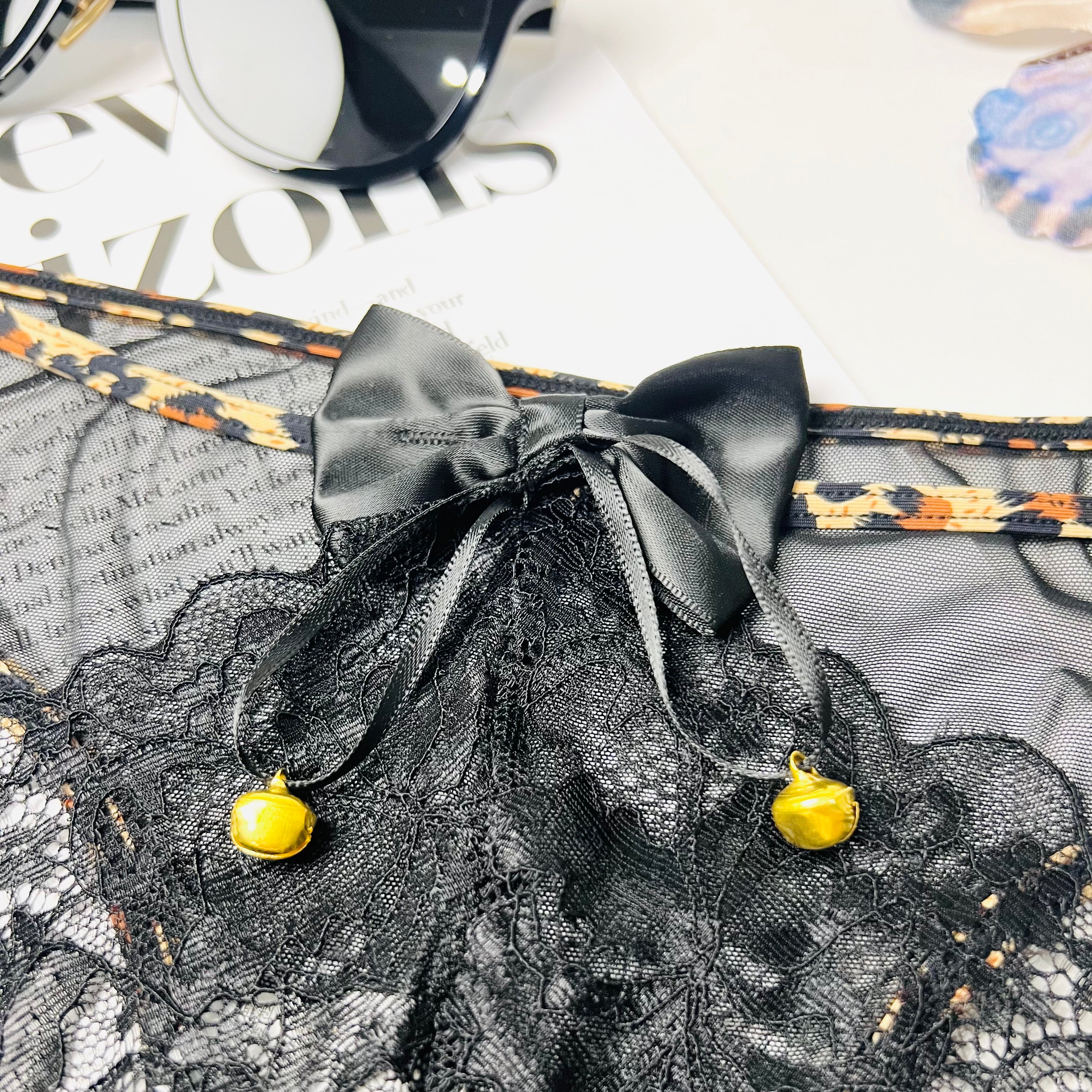 leopard lace thong lingerie bow detail close up design