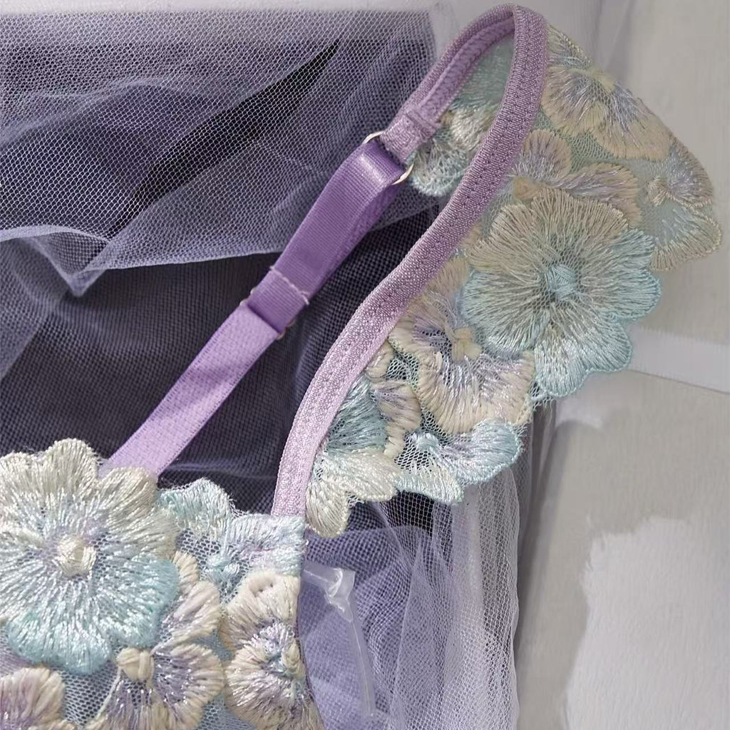 soft pastel lace lingerie shoulder strap detail close up adjustable design