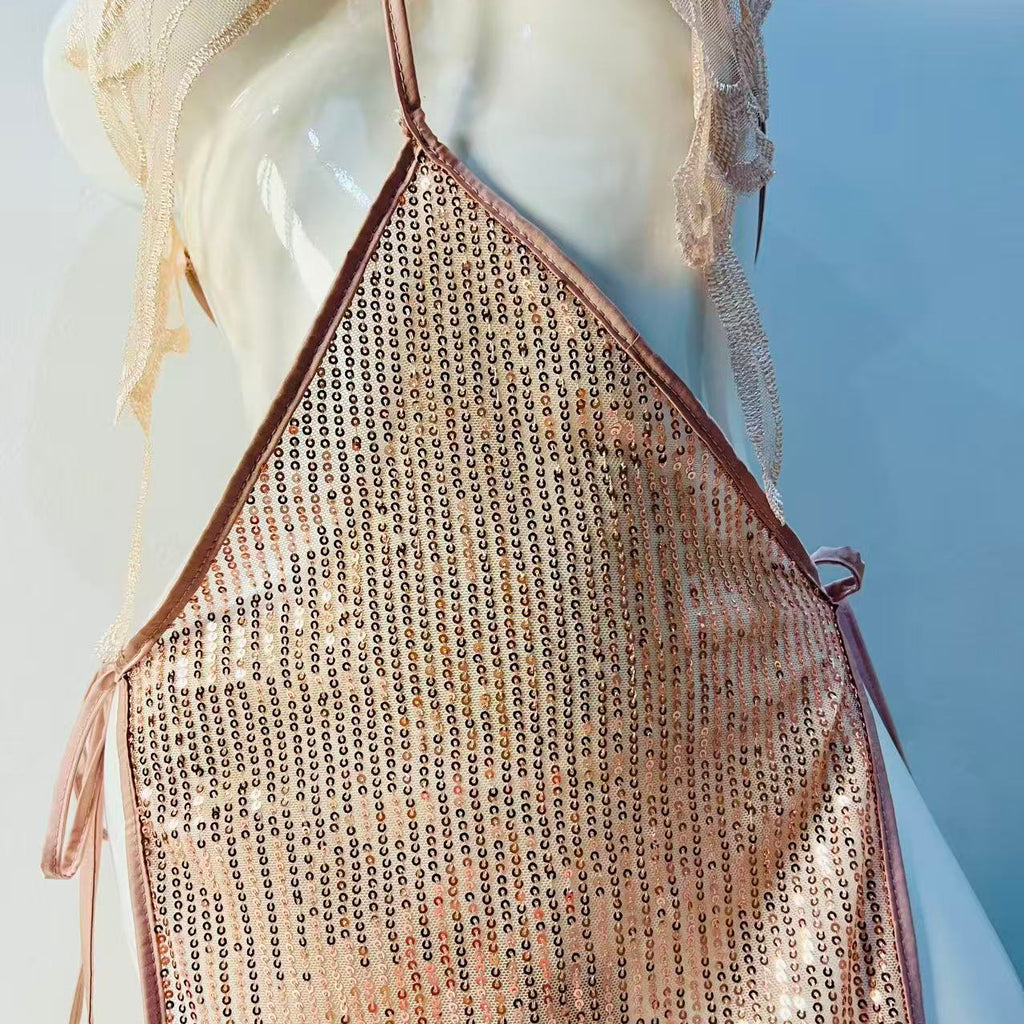 rose gold lace sleep dress front hem design close up lace fabric detail