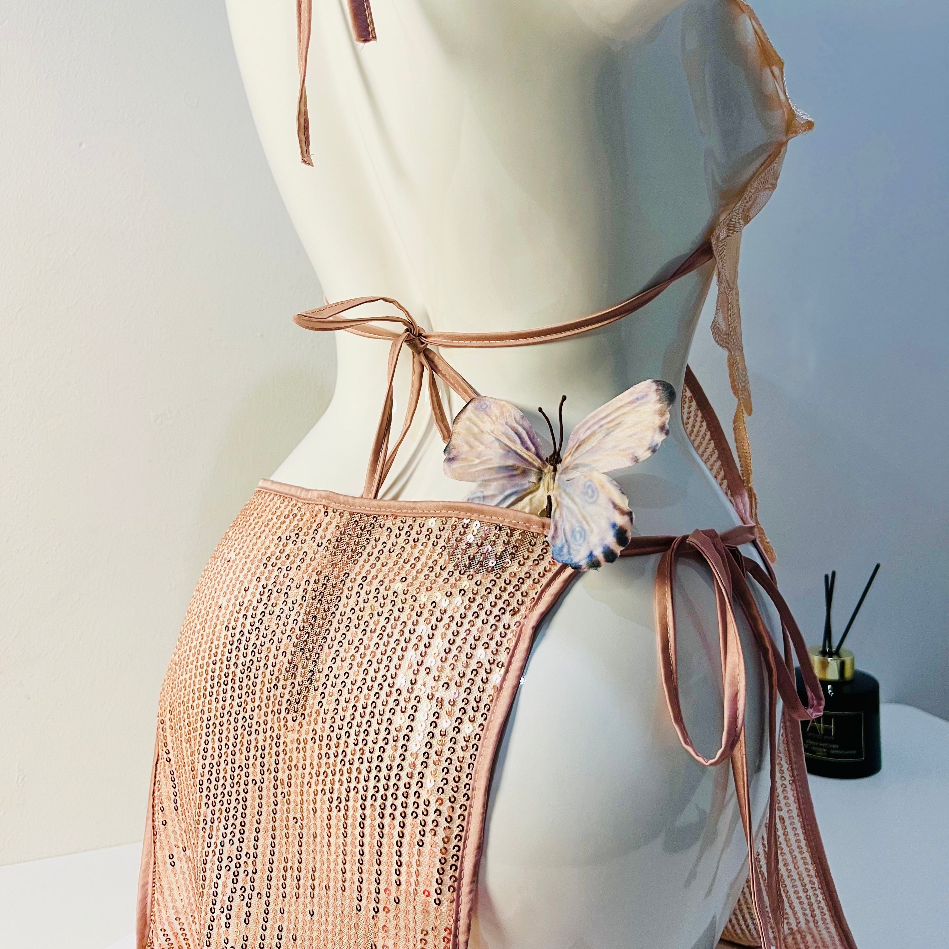 rose gold lace sleep dress side hem detail close up fabric flow texture