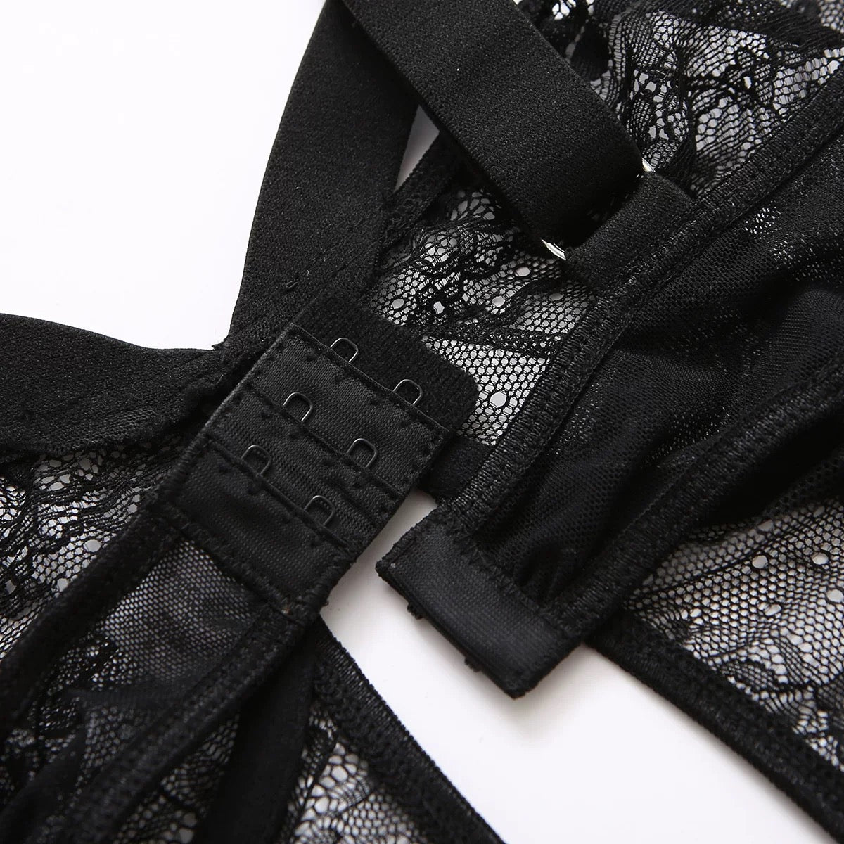 Sexy Black Lace Lingerie Bodysuit – Backless One Piece with Removable Garters