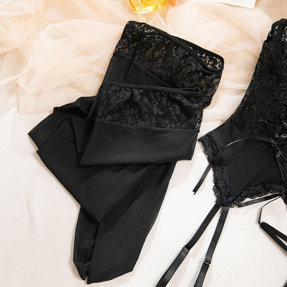 thigh high stockings lace lingerie detail close up texture